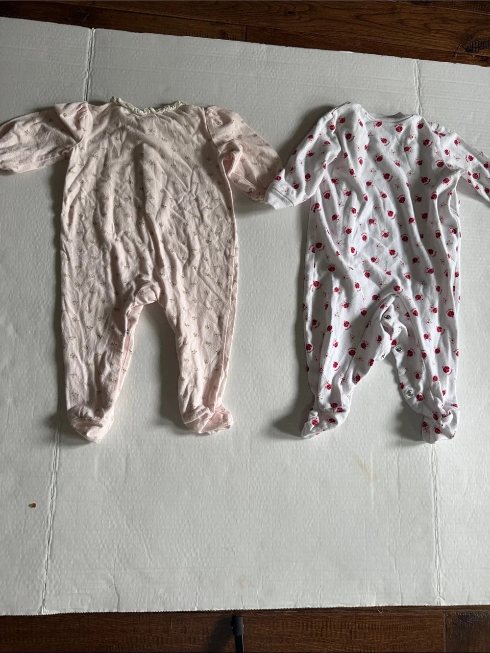 Baby Girls Pink Floral Footed One-Piece Sleeper & Ladybug1 piece footed sleeper